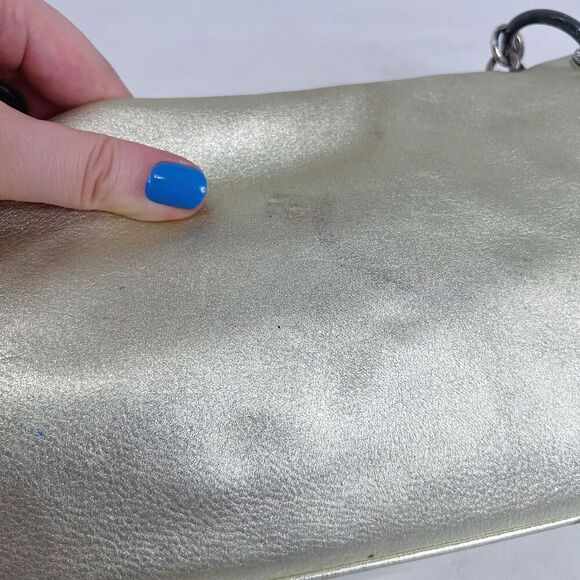 Vintage Michael Kors Fulton Gold Leather Shoulder Bag Silver Chain Purse - Picture 8 of 11